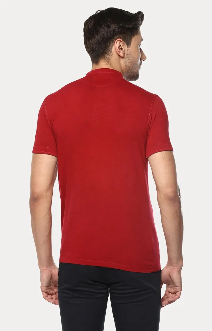 Red Melange Slim Fit Men T-Shirts