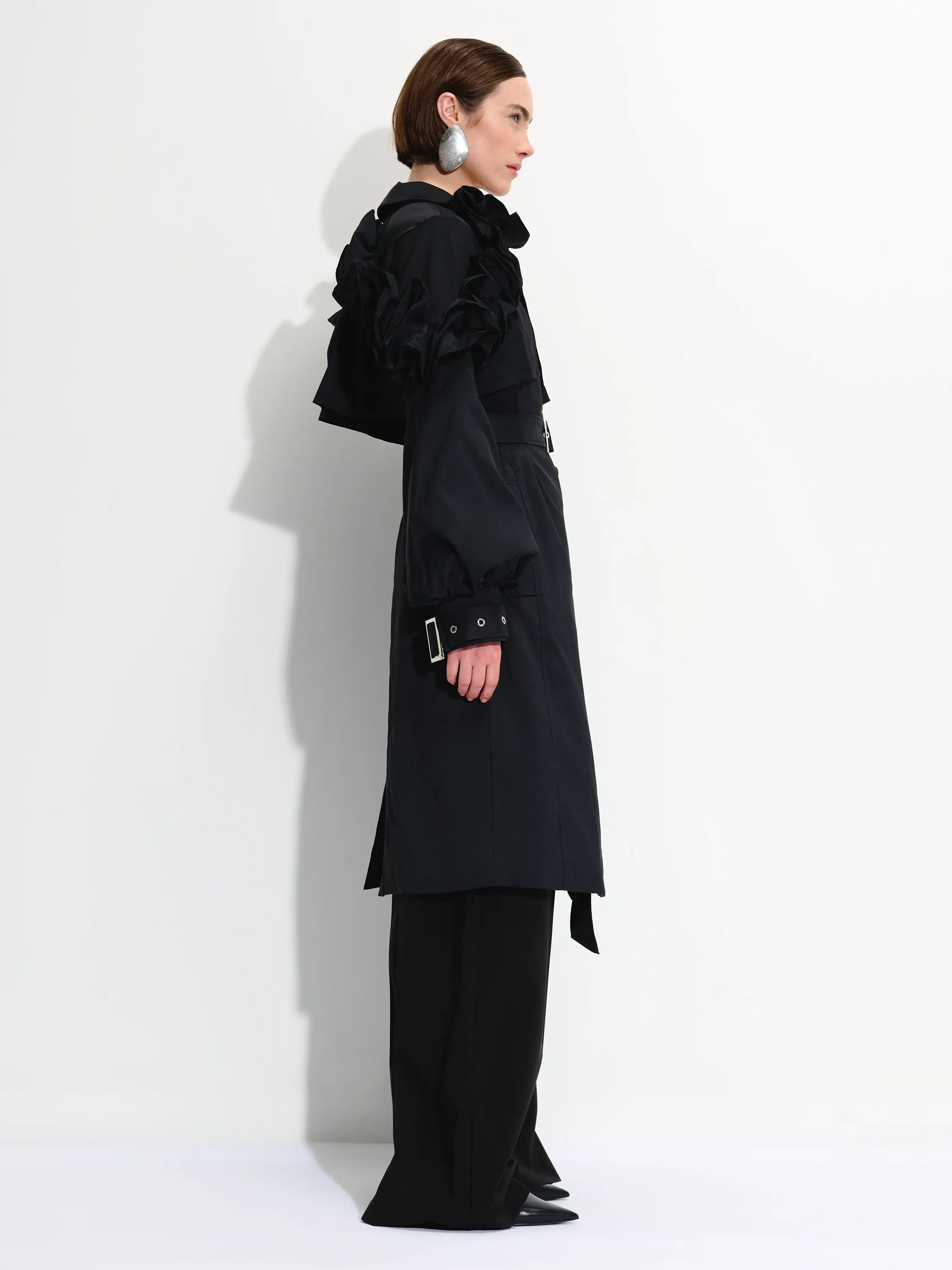 Ruffled Detail Storm Flap Trench