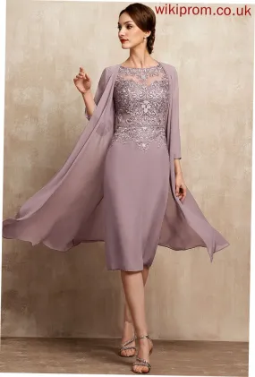 Sequins Beading Mother of the Bride Dresses Mother of Sheath/Column Knee-Length Dress the Neck Chiffon Scoop Lace Kaley Bride With