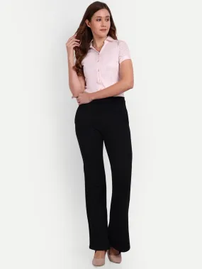 Solid Bootcut Cotton Lycra Trouser Women (Size-S) (Color-BLACK)