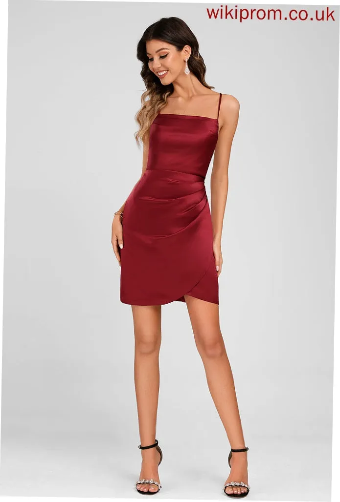 Square Neckline Sheath/Column Esperanza Satin Short/Mini Dress Homecoming Dresses Homecoming