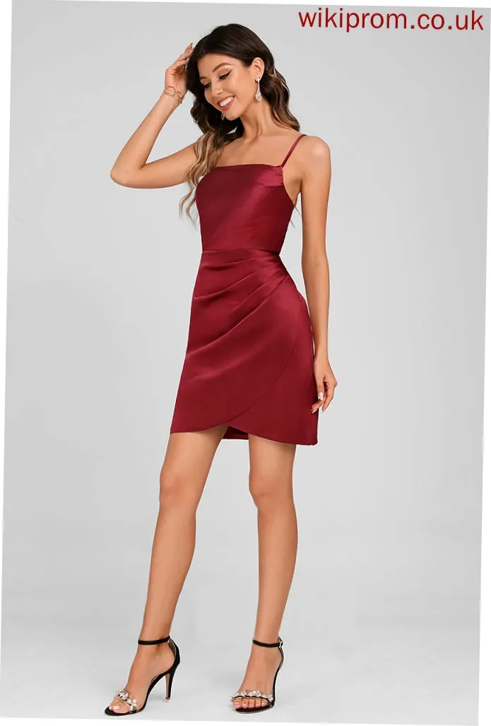 Square Neckline Sheath/Column Esperanza Satin Short/Mini Dress Homecoming Dresses Homecoming