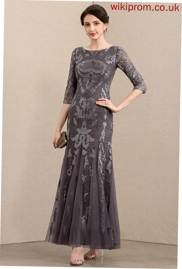 the Ankle-Length Scoop Sherlyn of Sequined Sheath/Column Mother of the Bride Dresses Neck Dress Tulle Mother Bride