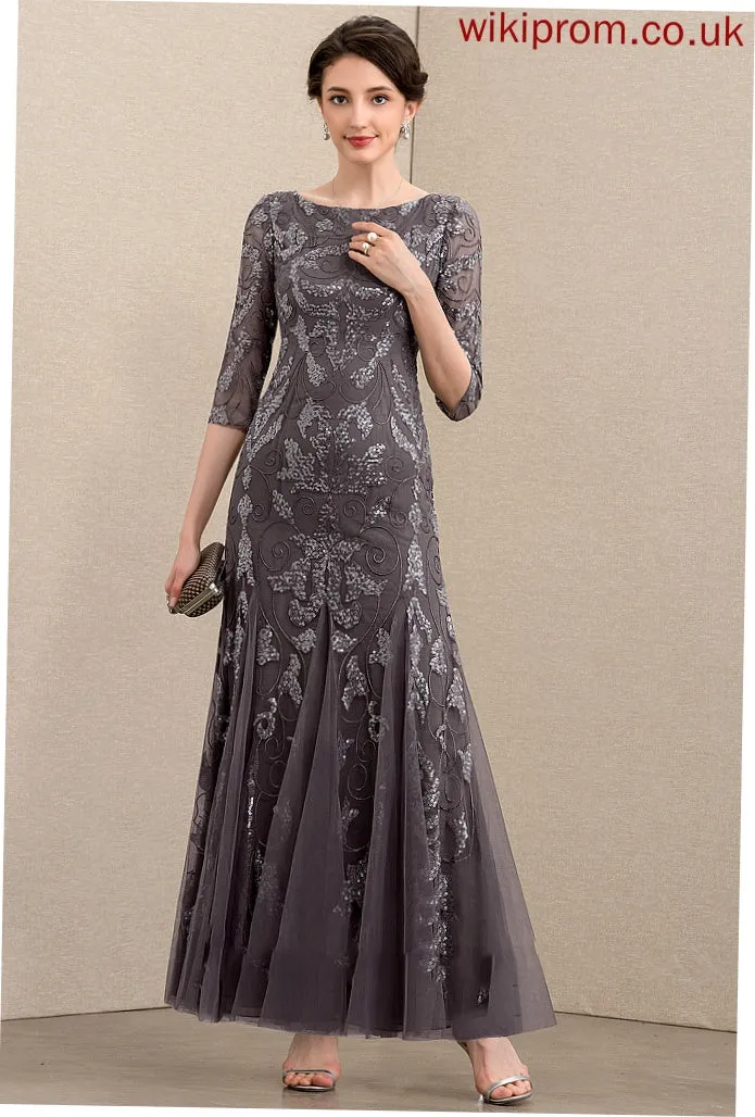 the Ankle-Length Scoop Sherlyn of Sequined Sheath/Column Mother of the Bride Dresses Neck Dress Tulle Mother Bride