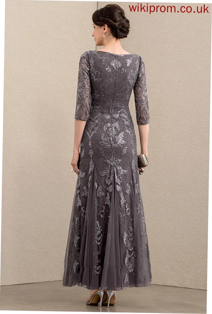 the Ankle-Length Scoop Sherlyn of Sequined Sheath/Column Mother of the Bride Dresses Neck Dress Tulle Mother Bride