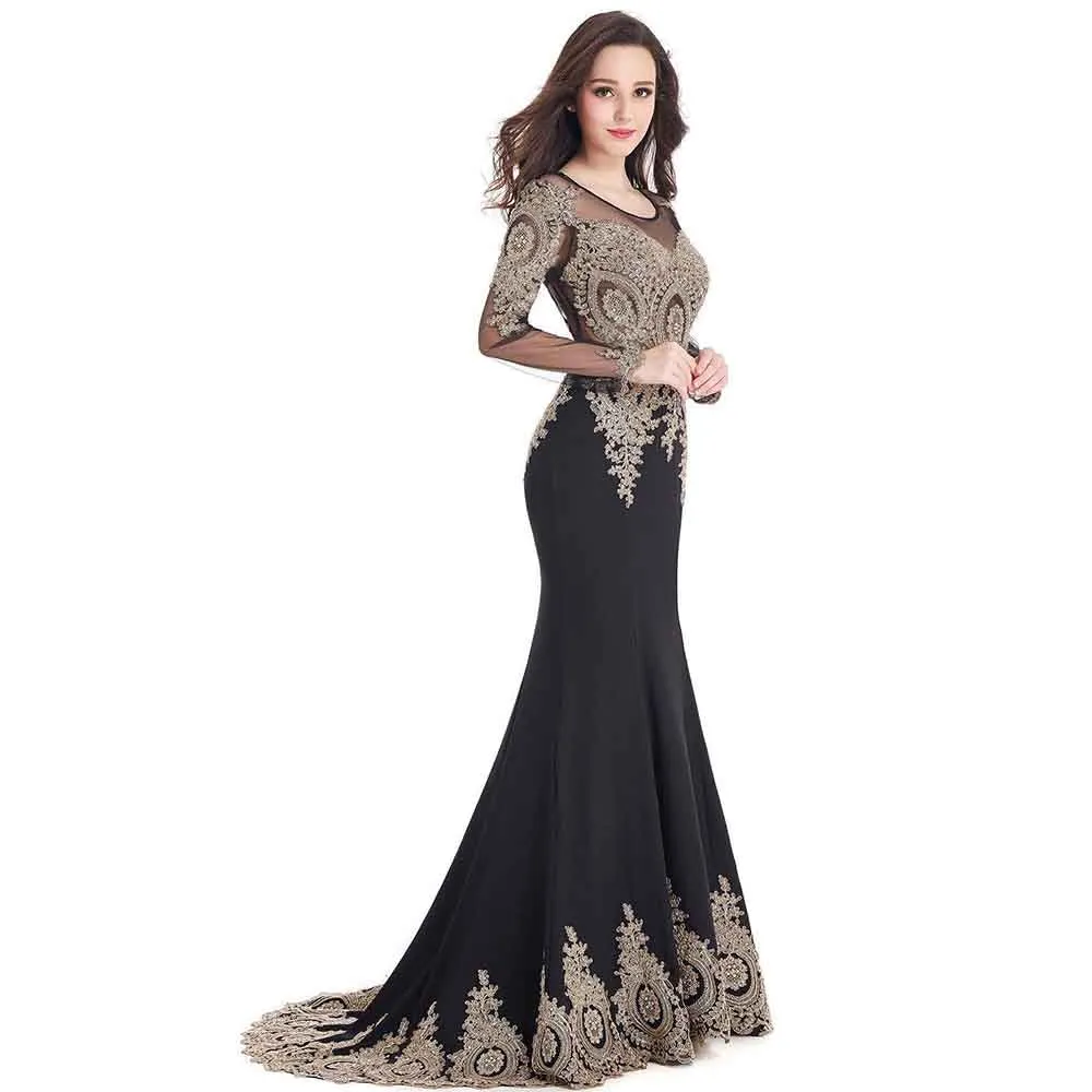 Wedding Crystals Beaded Lace Mermaid Evening Dress for Women Formal Gowns