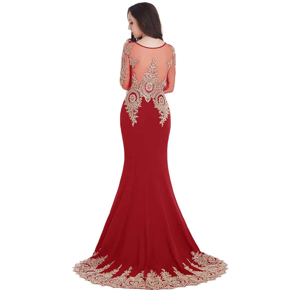 Wedding Crystals Beaded Lace Mermaid Evening Dress for Women Formal Gowns