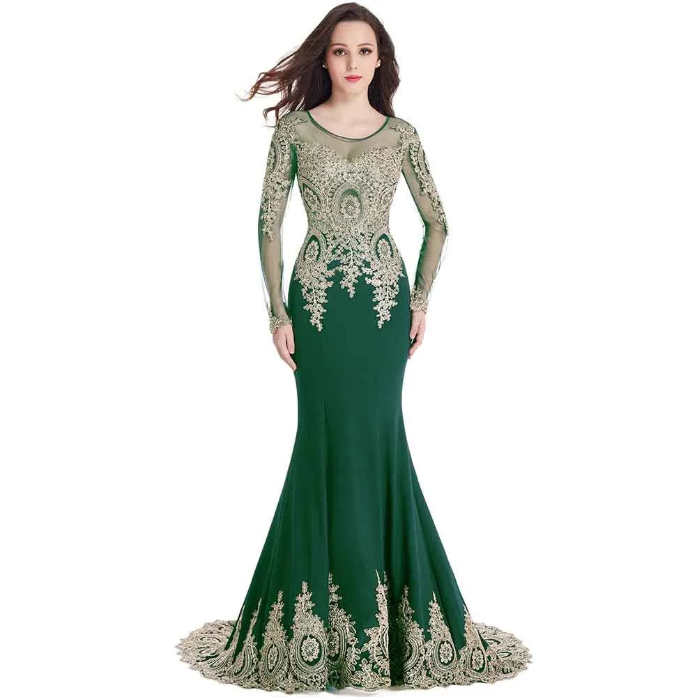 Wedding Crystals Beaded Lace Mermaid Evening Dress for Women Formal Gowns