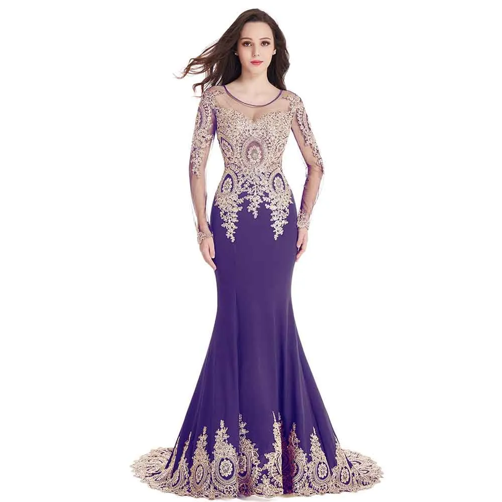 Wedding Crystals Beaded Lace Mermaid Evening Dress for Women Formal Gowns