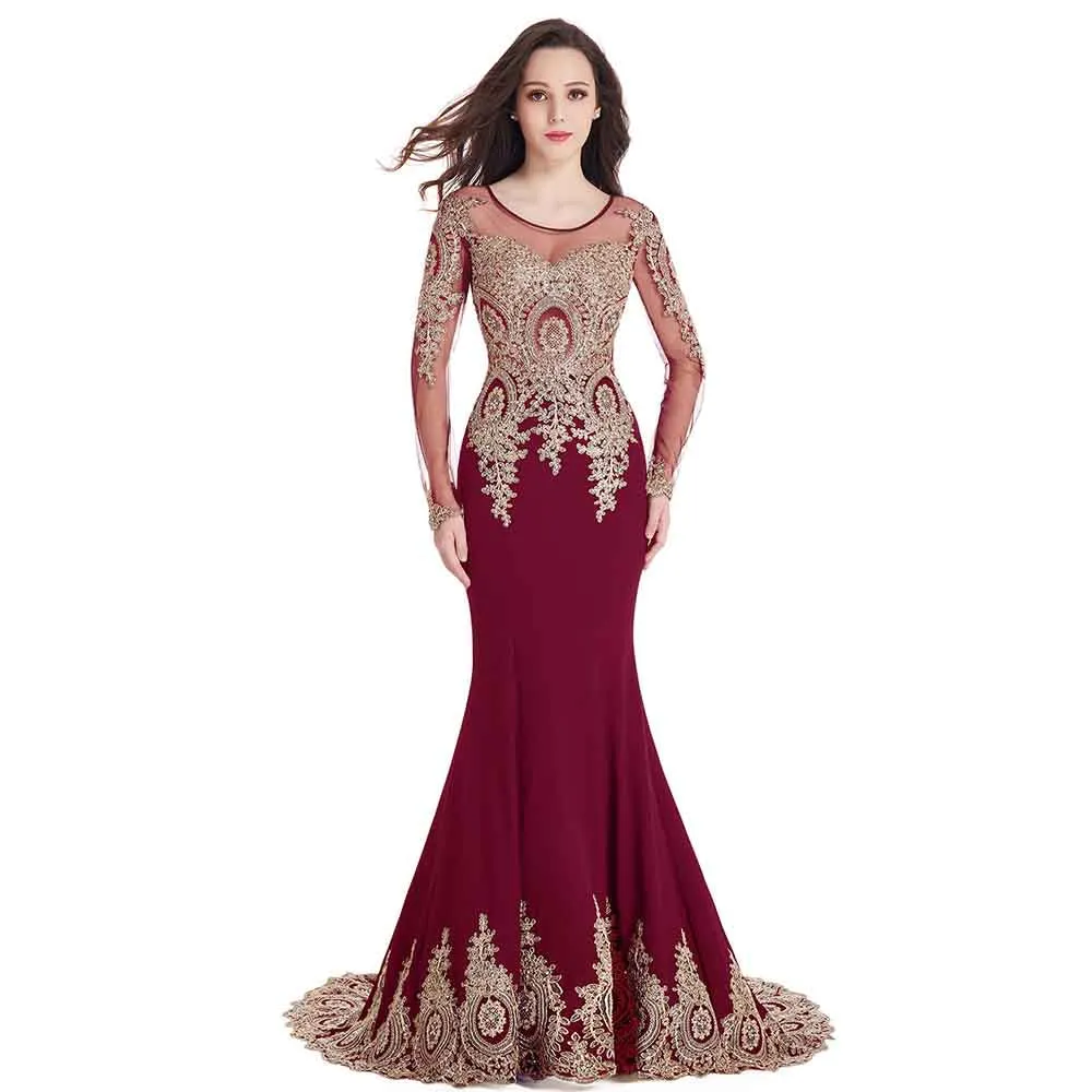 Wedding Crystals Beaded Lace Mermaid Evening Dress for Women Formal Gowns