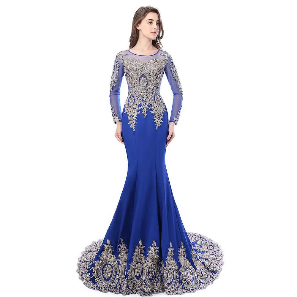 Wedding Crystals Beaded Lace Mermaid Evening Dress for Women Formal Gowns