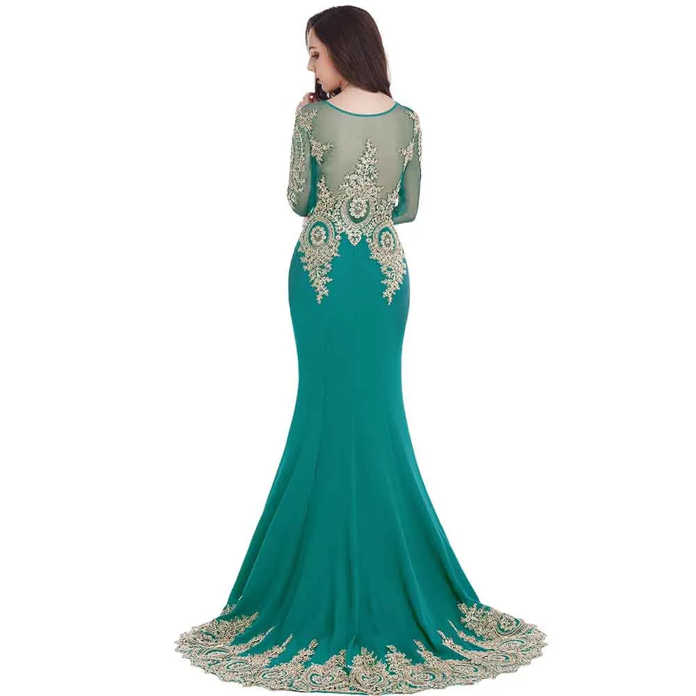 Wedding Crystals Beaded Lace Mermaid Evening Dress for Women Formal Gowns