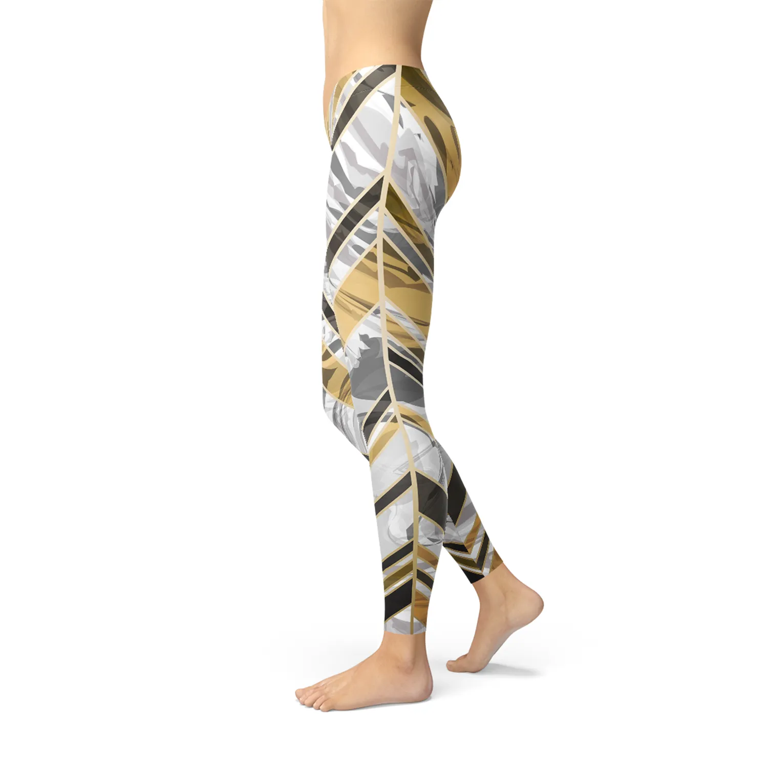 Women’s White Marble w/ Black Gold Lines Leggings