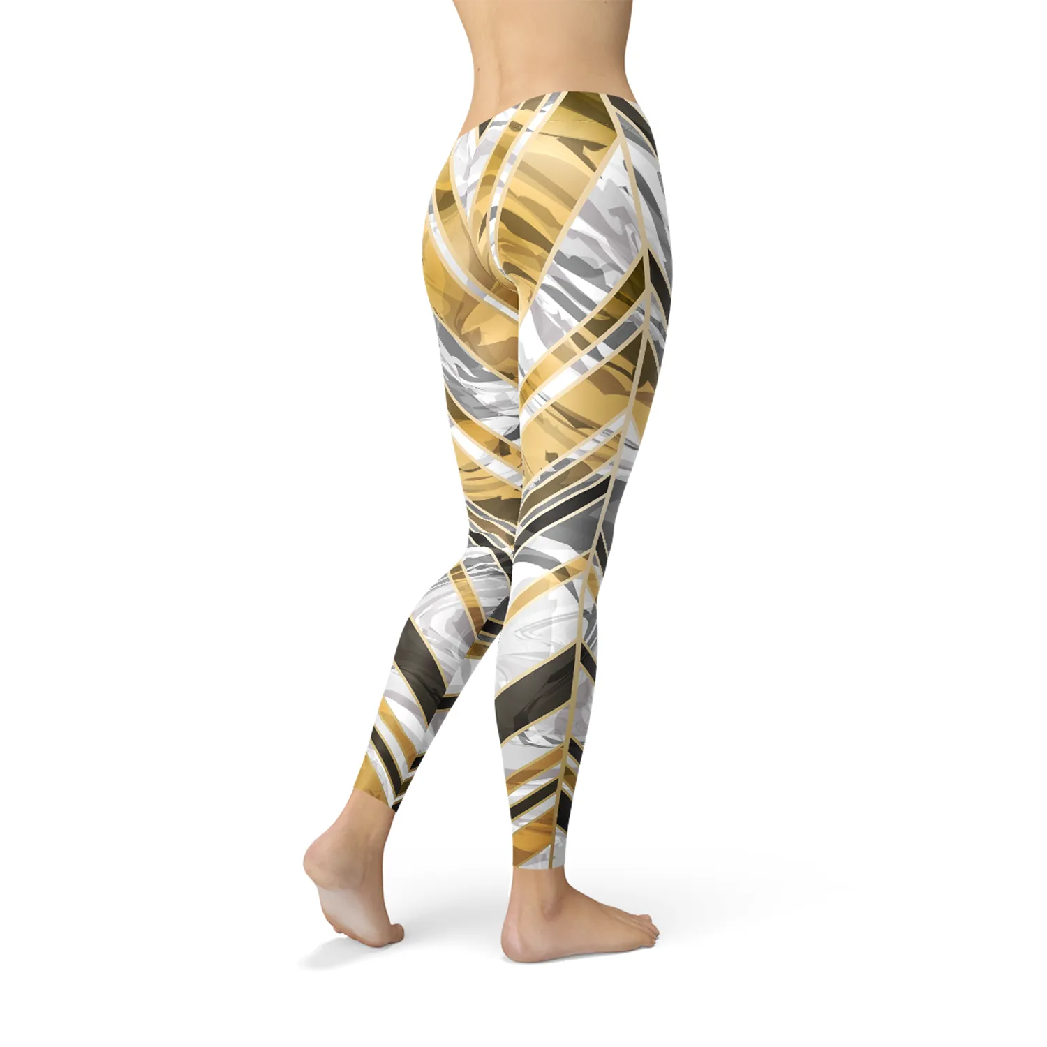 Women’s White Marble w/ Black Gold Lines Leggings