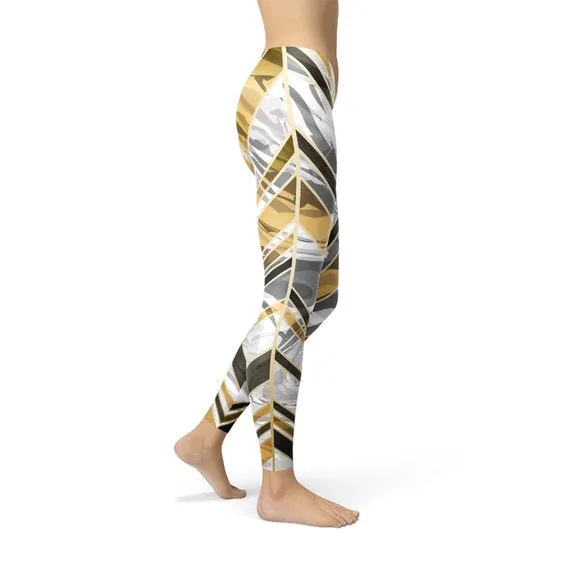 Women’s White Marble w/ Black Gold Lines Leggings