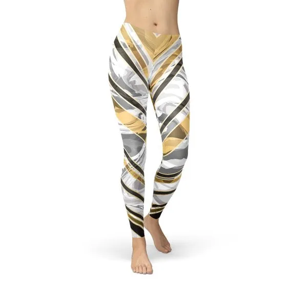 Women’s White Marble w/ Black Gold Lines Leggings